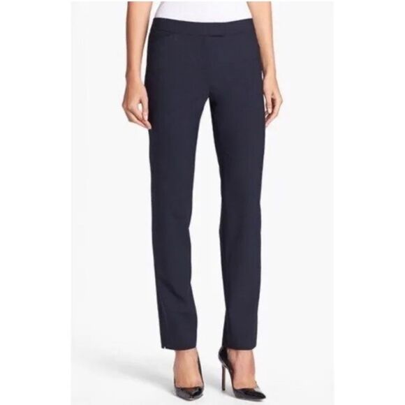 Lafayette 148 New York Irving Trousers Wool Dress Pants in Navy Blue Size 10 - Picture 1 of 11